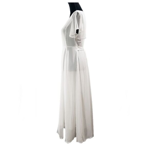 Dongzhou Yali Sheer White Flowy Chiffon Romantic Beach  Gown Dress Size L - Picture 5 of 6
